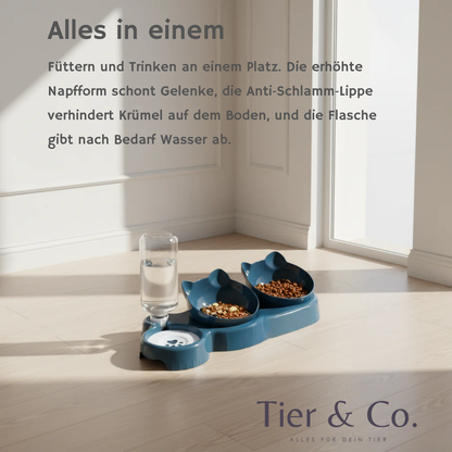 3 in 1 Futternapf mit eingebautem Wasserspender - immer frisches Wasser