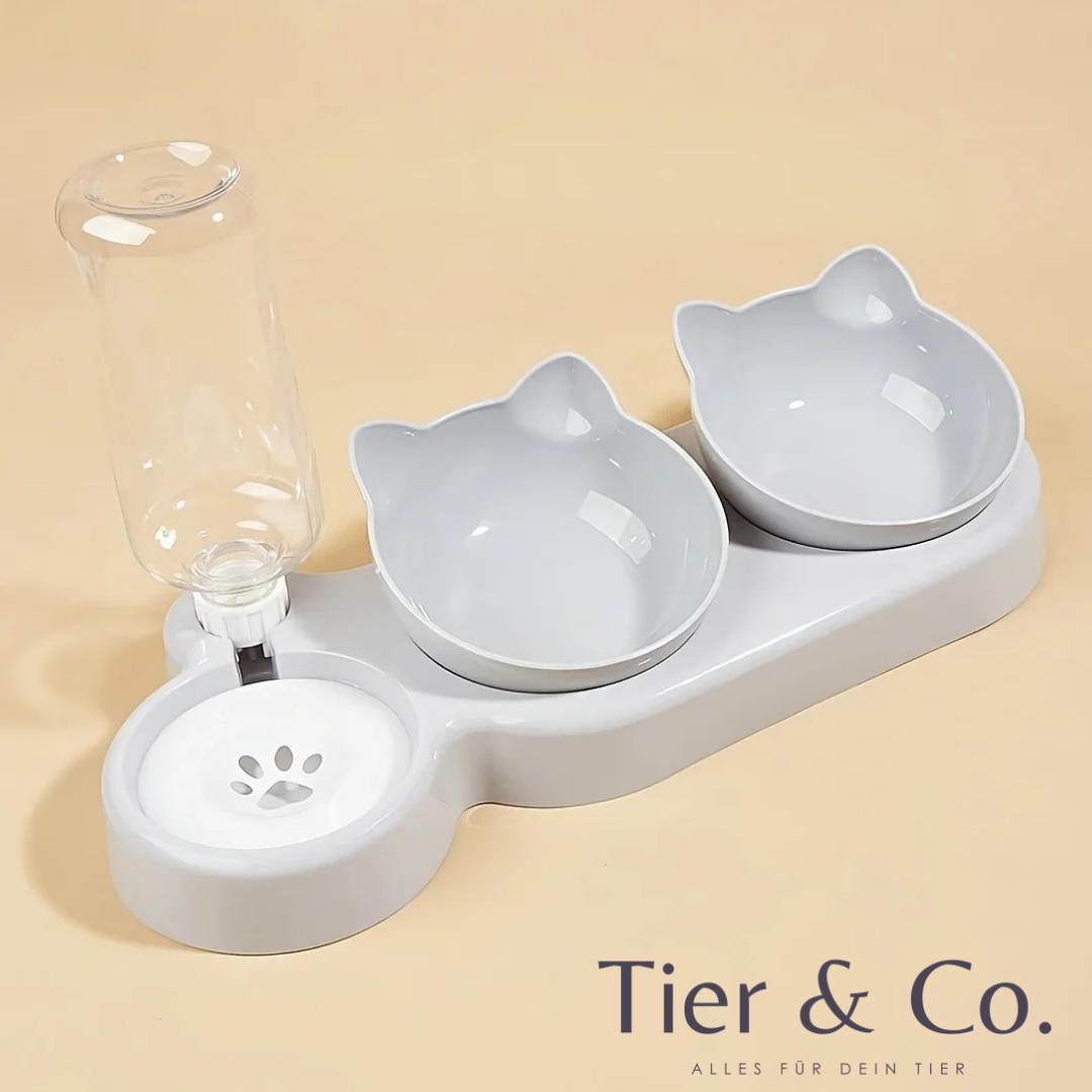 3 in 1 Futternapf mit eingebautem Wasserspender - immer frisches Wasser