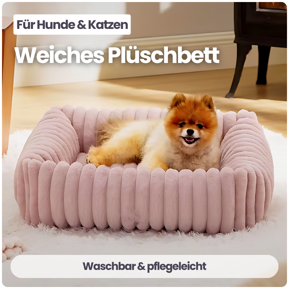 Haustierbett für Hunde & Katzen – Weiches Plüschbett mit waschbarem Bezug