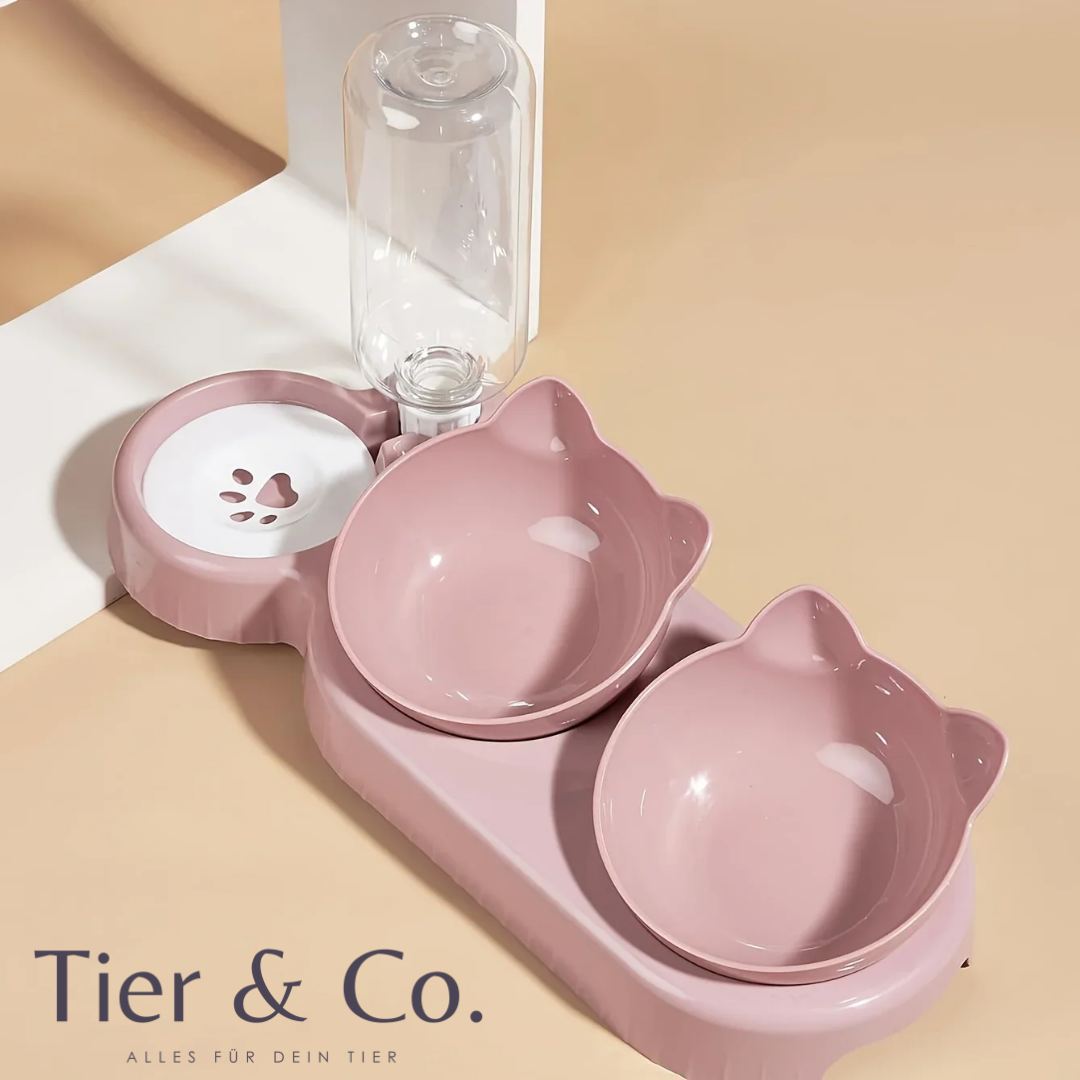 3 in 1 Futternapf mit eingebautem Wasserspender - immer frisches Wasser