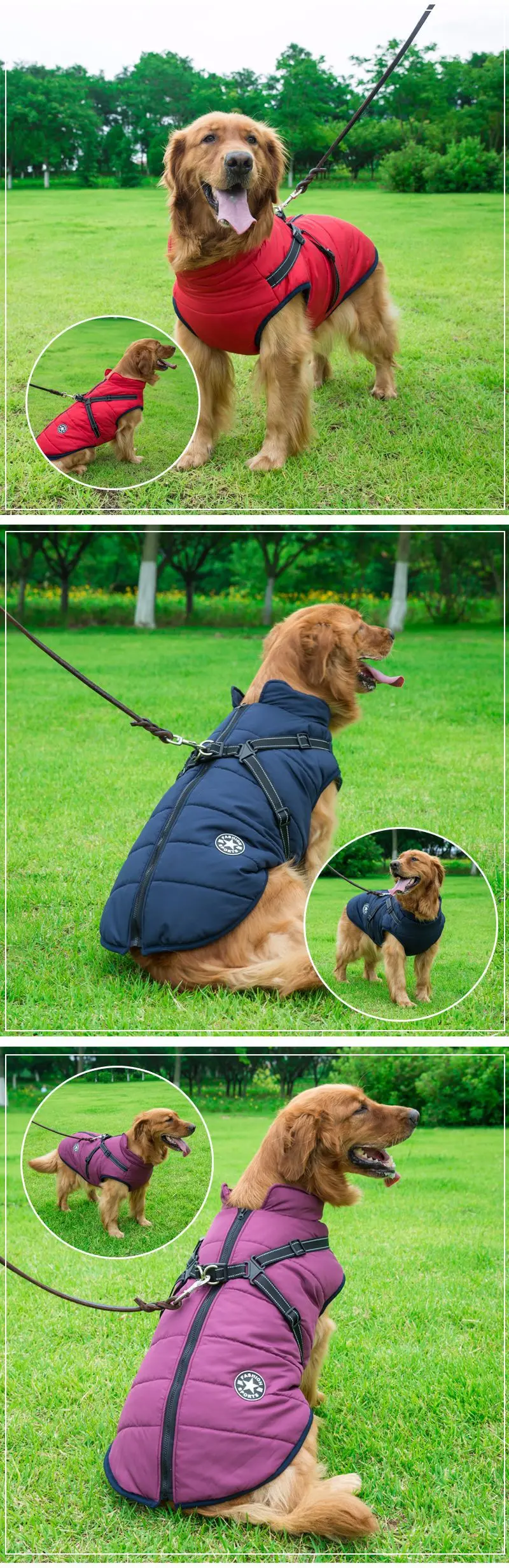 Warme Hundejacke mit intergrierrtem Geschirr
