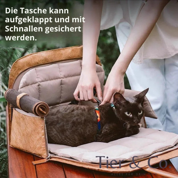 Premium Ledertasche für kleine- bis mittlere Hunde & Katzen - Flexibel unterwegs- auch als Autositz nutzbar
