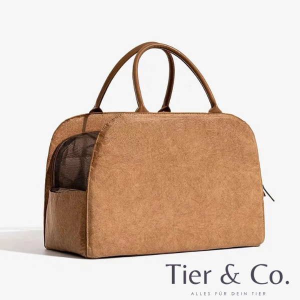 Premium Ledertasche für kleine- bis mittlere Hunde & Katzen - Flexibel unterwegs- auch als Autositz nutzbar