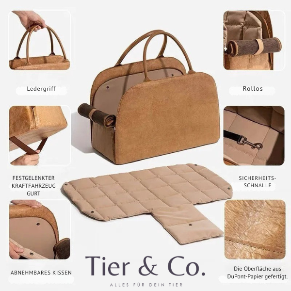 Premium Ledertasche für kleine- bis mittlere Hunde & Katzen - Flexibel unterwegs- auch als Autositz nutzbar