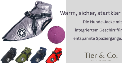 Warme Hundejacke mit intergrierrtem Geschirr