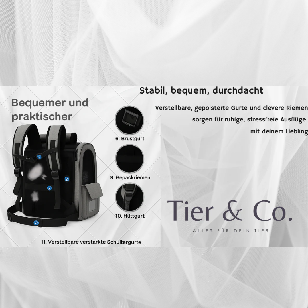 Tier-Rucksack mit Sichtfenster - luftig und weich gepolstert für mehr Komfort unterwegs